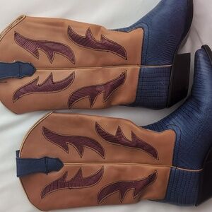 Vintage Hunt Club cowboy boots 6.5 blue yellow red Brazil leather